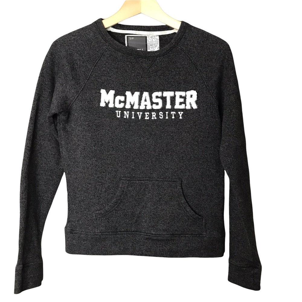 McMaster University Collegiate Varsity Crew Neck Sweatshirt Top Dark Grey Small